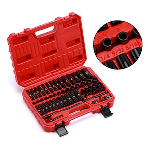 55PCS 1/4 Inch Drive Master Impact Socket Set, Metric/SAE, Deep/Shallow, 6 Point, CR-V, 5/32 Inch - 9/16 Inch, 4mm - 15mm, With Extensions,Adapters,Universal Joint