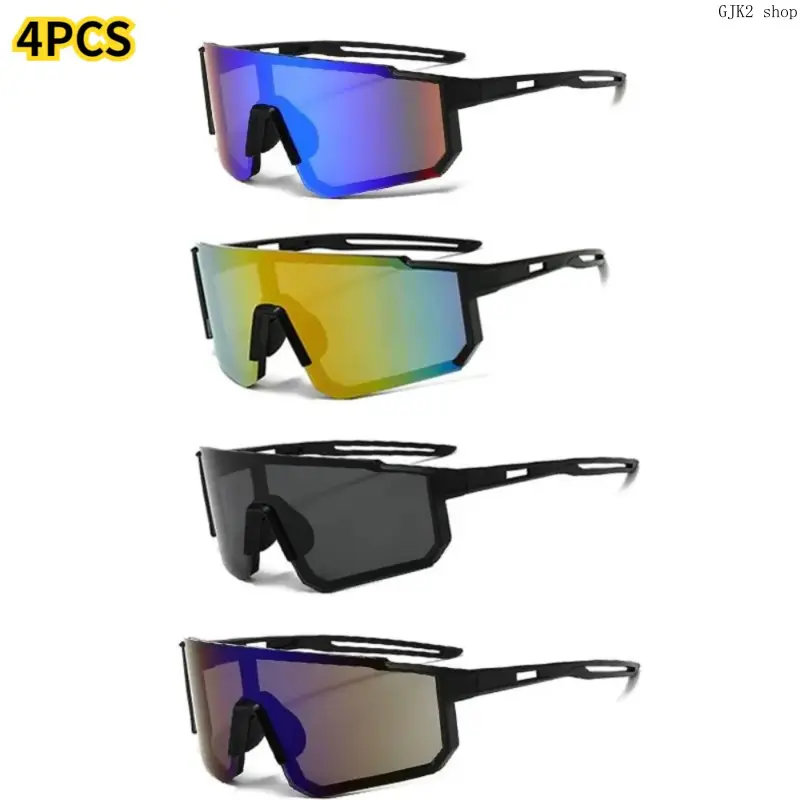 4Pcs Unisex Shield Sports Sunglasses, Mirror Coated Lenses Windproof Lightweight Outdoor Eyewear, Summer Sun Protection Accessories for Cycling Fishing Daily Wear Men Women