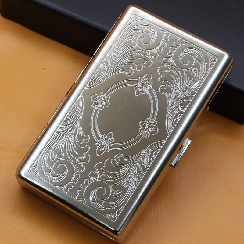 Classic Vintage Metal Cigarette Case Cover, Rfid Credit Card Wallet, Portable for Men and Women, Figure Silver Color, 12pcs 100mm