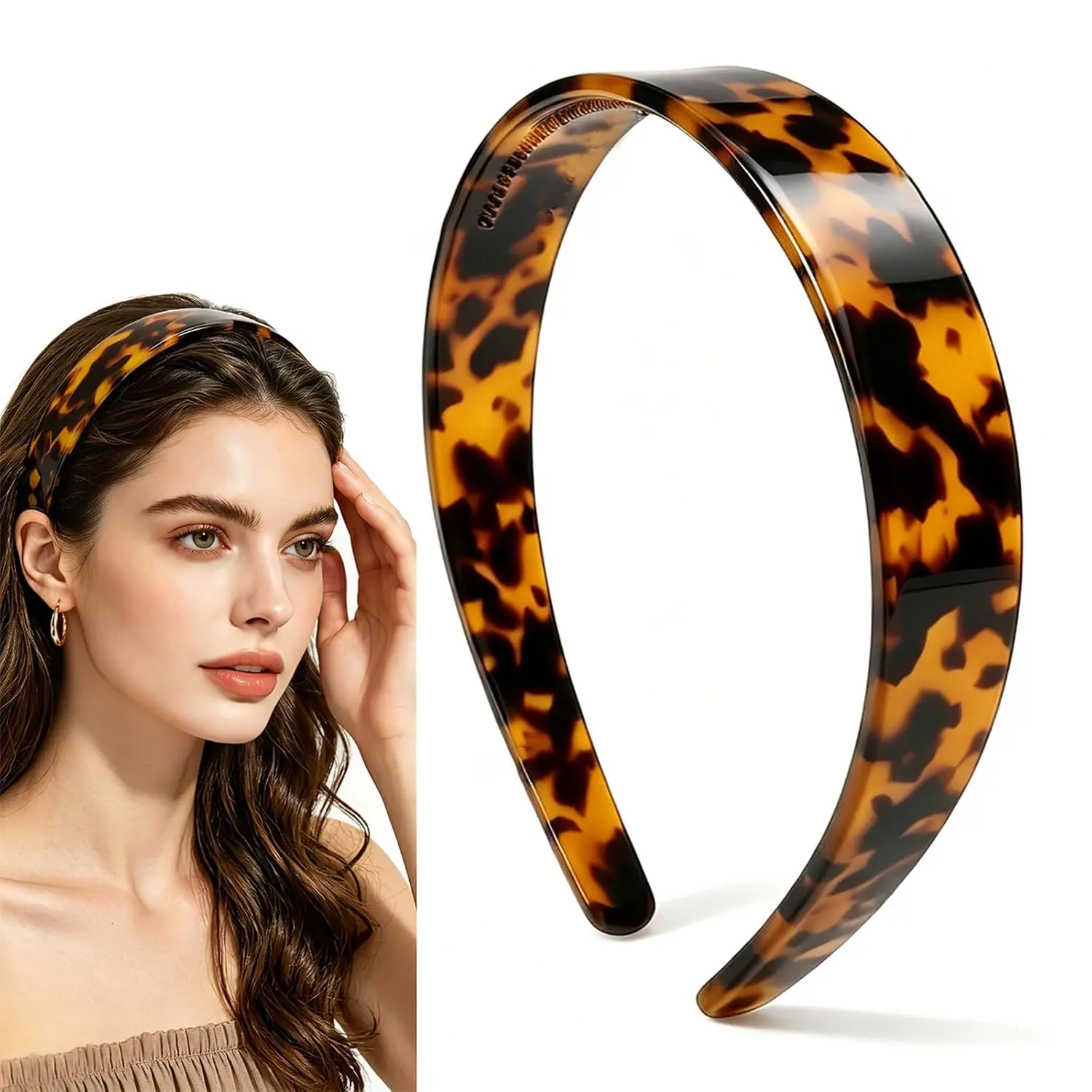 Headbands for Women Wide Tortoise Shell Headband with   Acetate No Slip Hair Bands, Comfortable Fashion Hair Accessory for Daily Wear