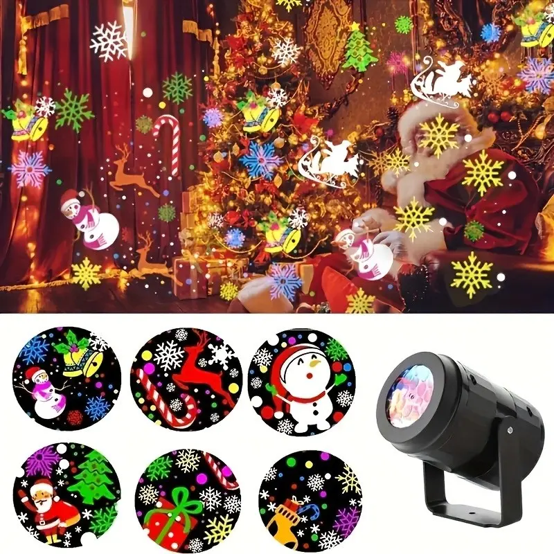 Rotating Christmas Projector Light with 6 Festive Patterns, RGB LED Santa Snowman Reindeer Lamp for Xmas Home Party Wall Decor,XmasDecor ,ChristmasLights ,SantaDecor,HolidayProjection ,ChristmasPartyDecor