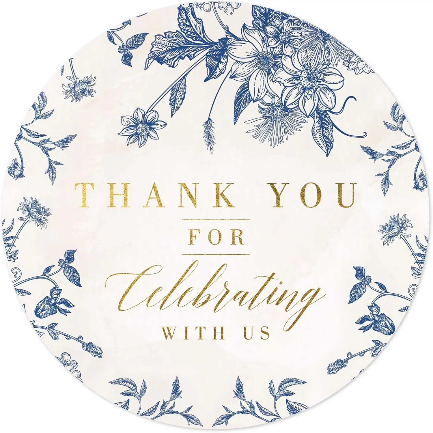 Mobiusea Creation Vintage Paper Thank You Stickers - 60pcs 2" Waterproof Gold Foil Floral Labels for Wedding, Baby Shower Favors
