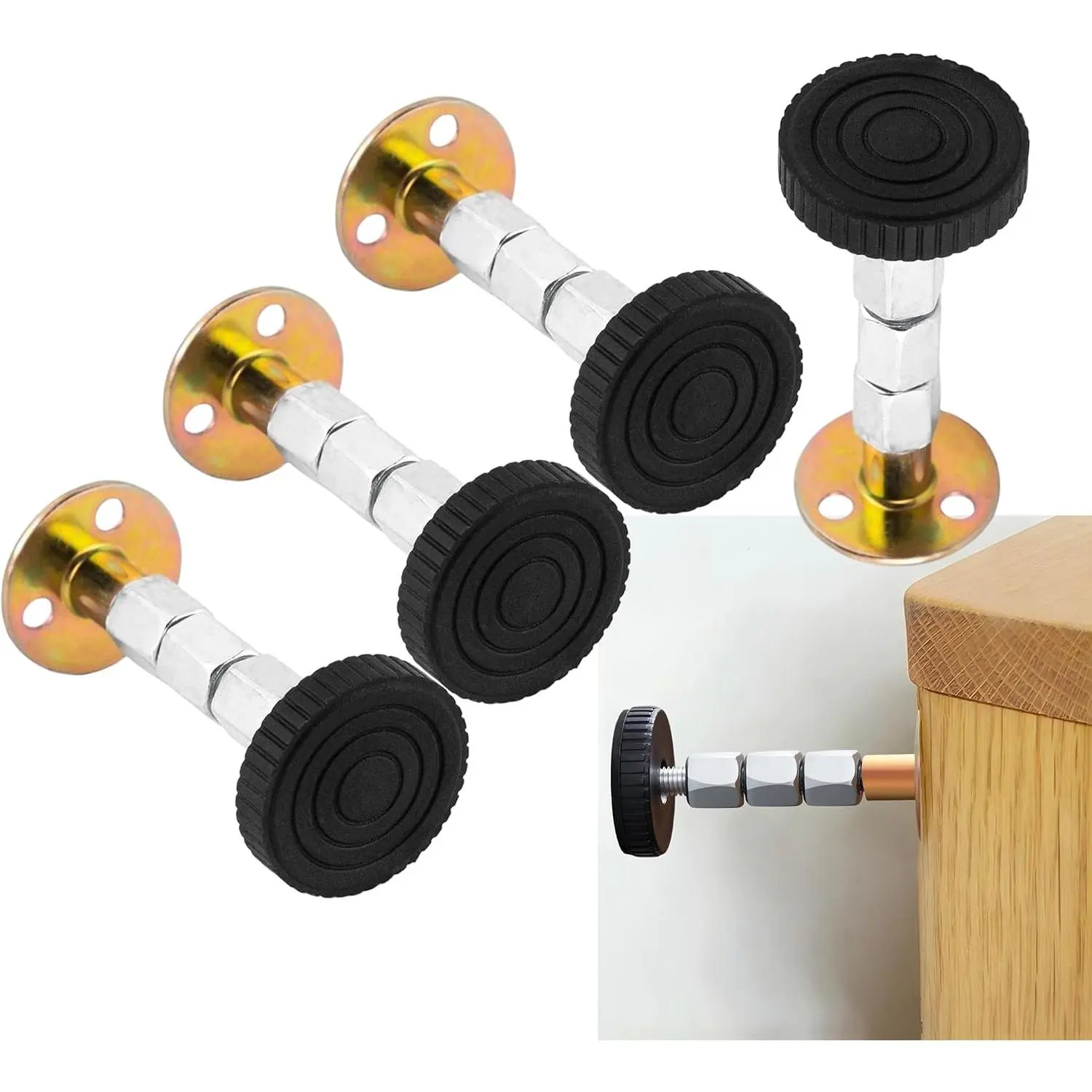 4 count Adjustable Furniture Stabilizer Headboard Stoppers for Wall – Bed Frame Anti Shake, Desk Stabilizer, Noise Stopper for Sofa Cabinet Door (, 1.1-4.1in)