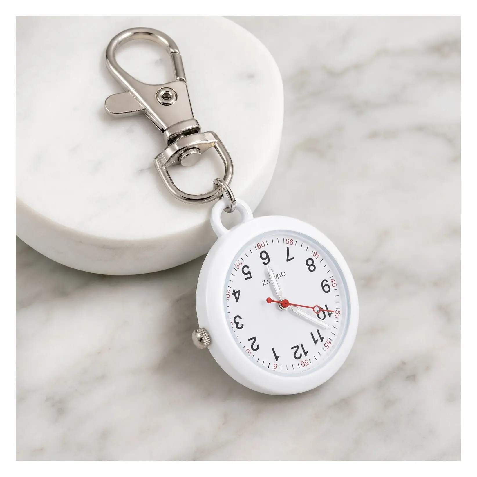 Clip-On Pocket Watch for Nurses & Doctors - Portable Unisex Hanging Digital Badge Fob Watch with Glow Pointer and Clip, WhiteGift
