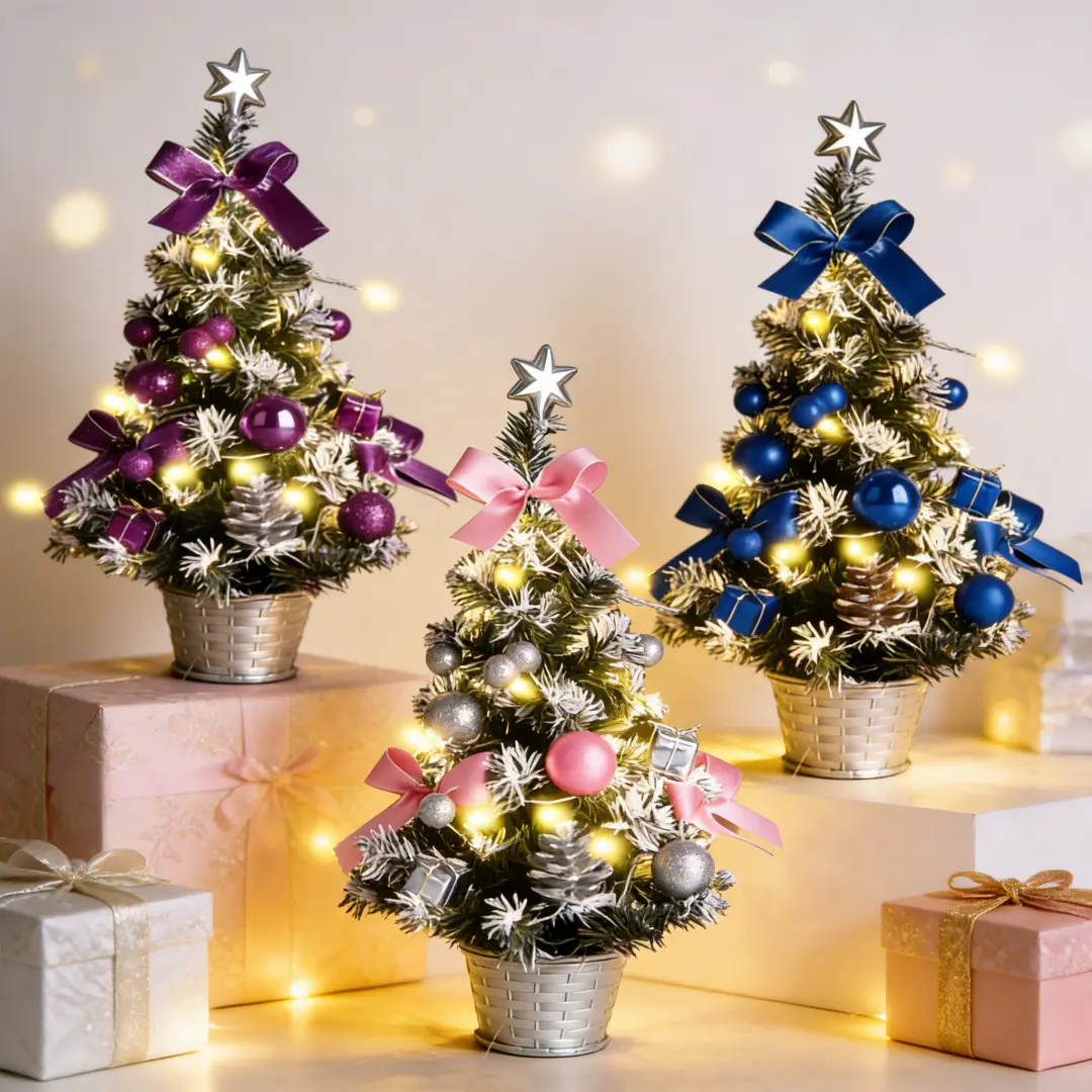 Source manufacturer 40cm Christmas tree with lights ornament box LED new potted plant luminous cross-border encrypted PVC