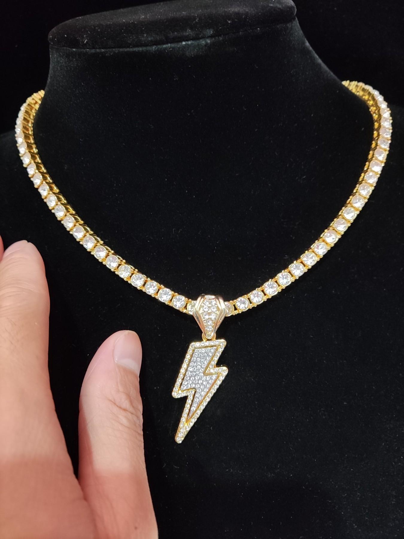 Y2K Trendy Rhinestone Lightning Shaped Pendant Necklace for Men & Women, Hip Hop Street Jewelry As Gift, Fashion Cute Jewelry for Daily Outfit
