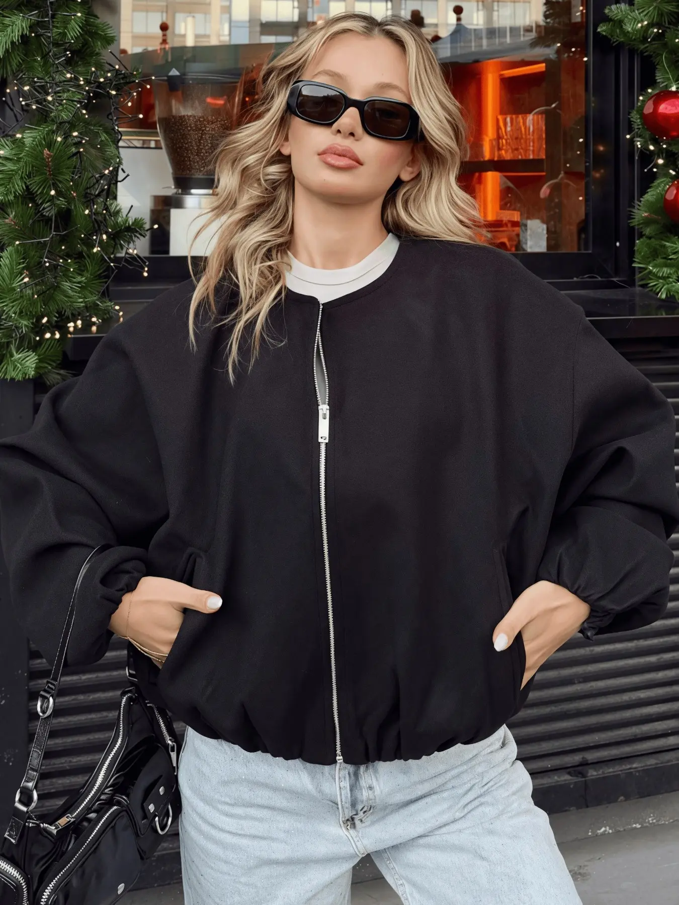 Women's Loose Fit Casual Everyday Zipper Baseball Jacket, Short Coat in Solid Color, Perfect for Autumn and Winter, Comfortable and Stylish