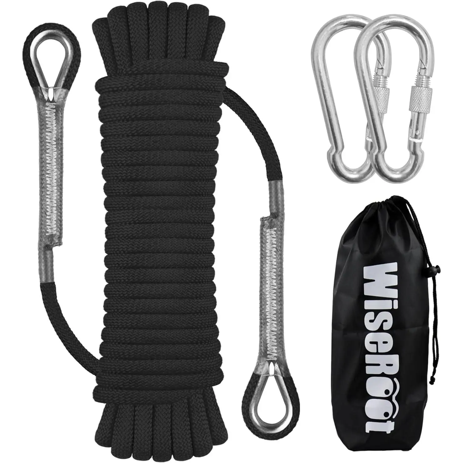 8mm Static Climbing Rope: Heavy Duty Outdoor Rock Climbing Rope for Arborist Tree Work, Rescue, Camping & Hiking, (10m/32ft, 20m/64ft, 30m/96ft) Orange/Black (Black, 32 Feet)