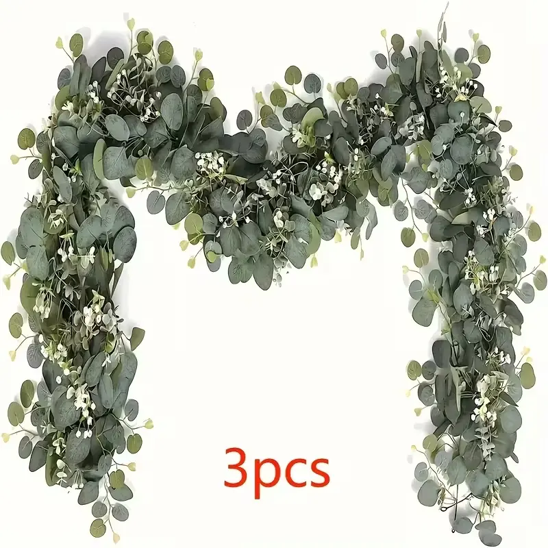 3 Piece Artificial Eucalyptus Vine Leaf Garland, Leaf Vine Home Decor, Bedroom Wall Decoration, Universal Setting Pro
