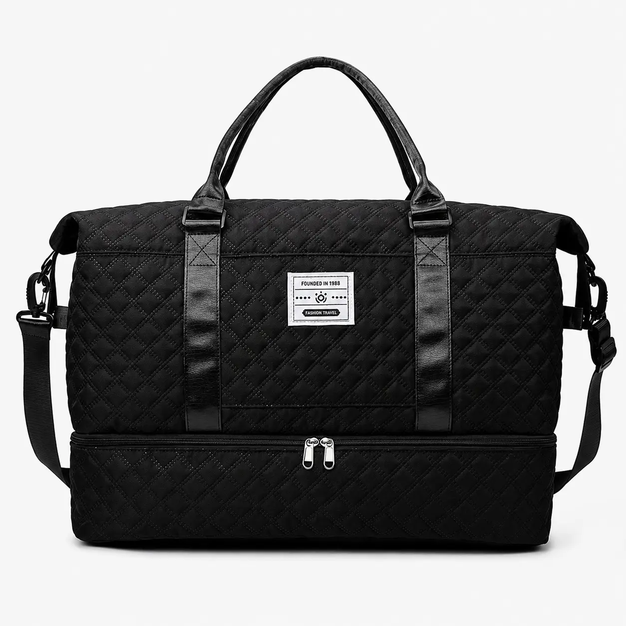 Unisex Quilted Synthetic Sporty Style Large-Capacity Multifunctional Letter-Pattern Zipper Duffle Bag Set with Shoe Compartment, Adults’ Luggage for Casual Sports Fitness Weekender Travel