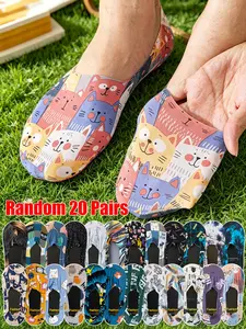 Unisex Cartoon Animal Pattern Invisible Socks, Lightweight Breathable Summer Socks, Non-Slip Low-Cut Design, Perfect Gift for Family Friends