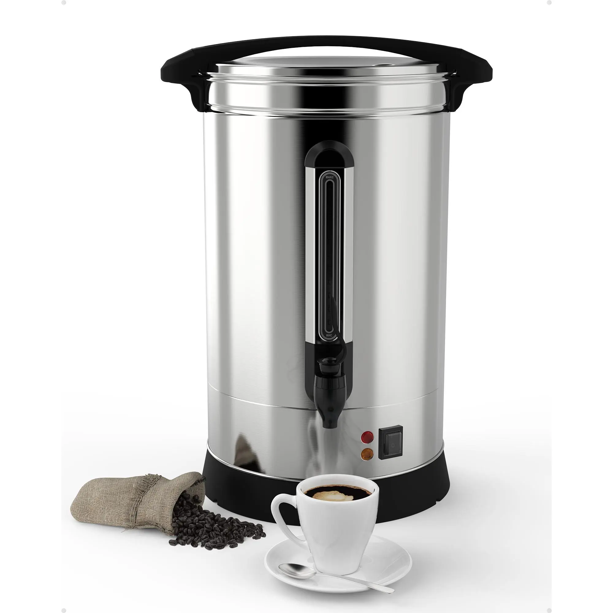 18L Cylindrical Commercial Food Grade Stainless Steel Coffee Urn - Filter-Equipped Drip Machine with Pour & Serve Design, Keeps Beverages Warm for Church, Large Events
