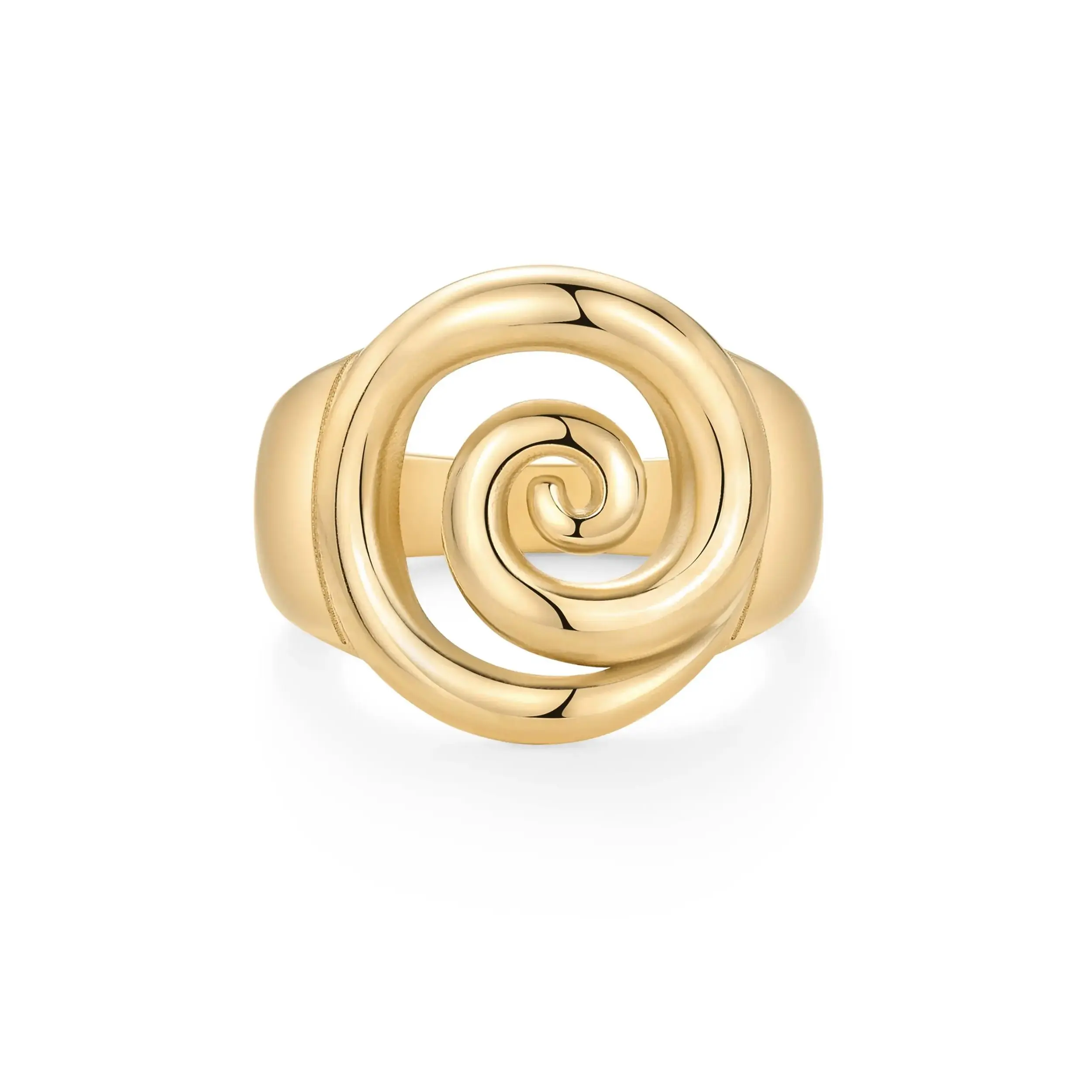 14K Gold Plated Chunky Swirl Rings for Women - Stainless Steel Statement Spiral Ring - Waterproof Bold Swirl Bands