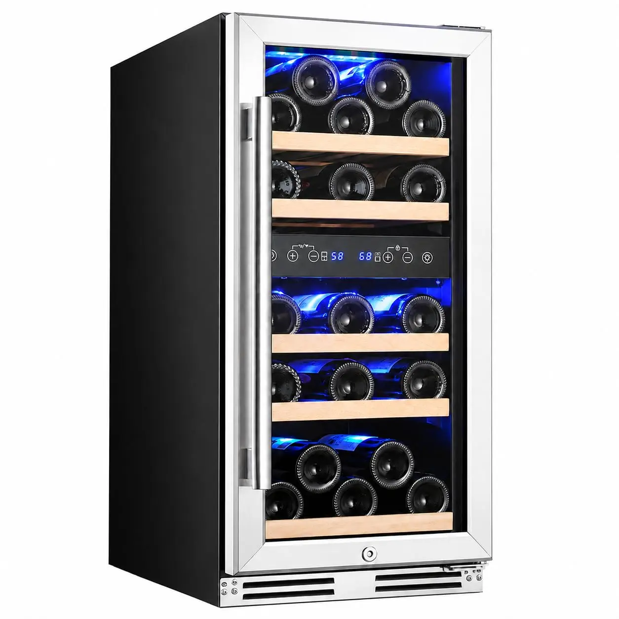 15-Inch Built-In Under Counter Dual Zone Wine Cooler (30-Bottle Capacity) for Home Bar, with Temp Control (41-53.6/50-68°F Zones), Lock, 5 Beech Shelves