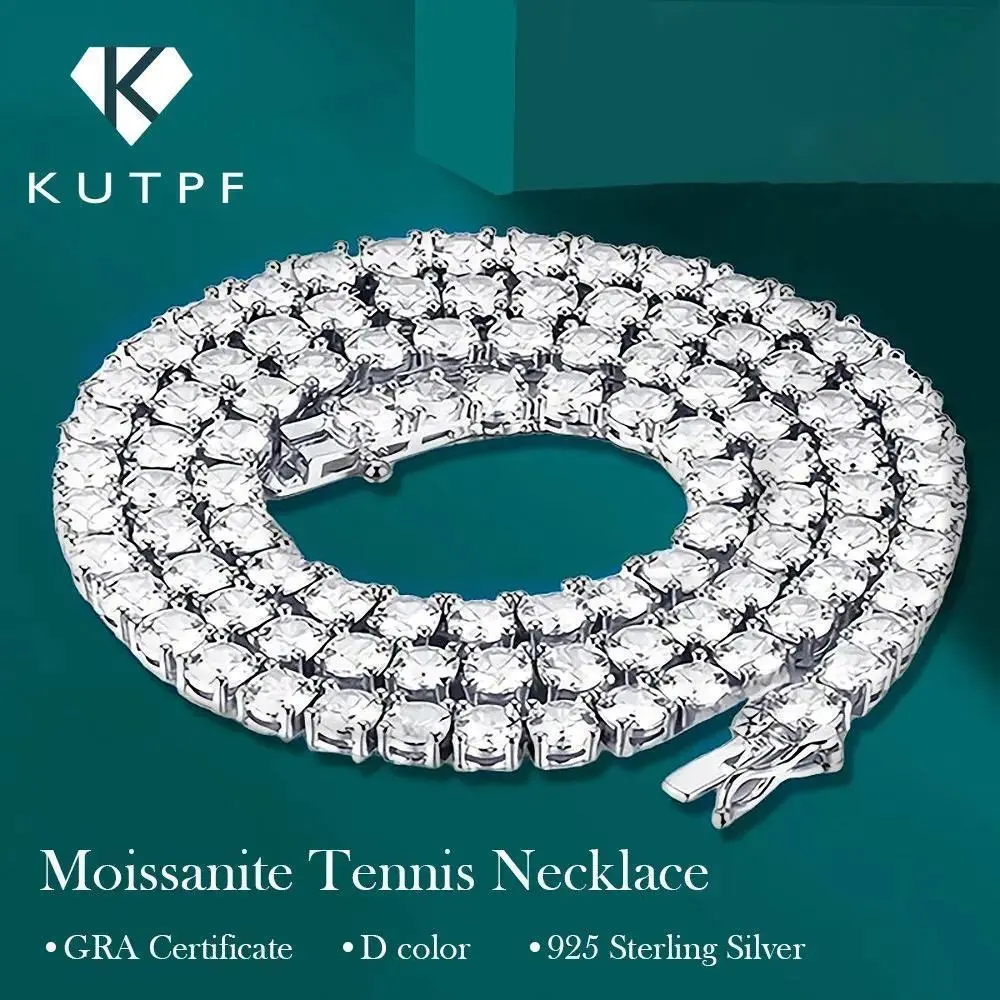 GRA Certified Full Moissanite Tennis Necklace 925 Silver 3/4/5/6.5mm Sparkling Diamond Necklaces for Women Men Hiphop Jewelry