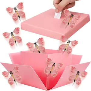 Butterfly Explosion Surprise Box, Elegant Reusable Paper, Includes Dual Layer Box, 8 Butterflies, Card, Ribbons, Grass, Perfect for Any Age, Gift Packaging Box