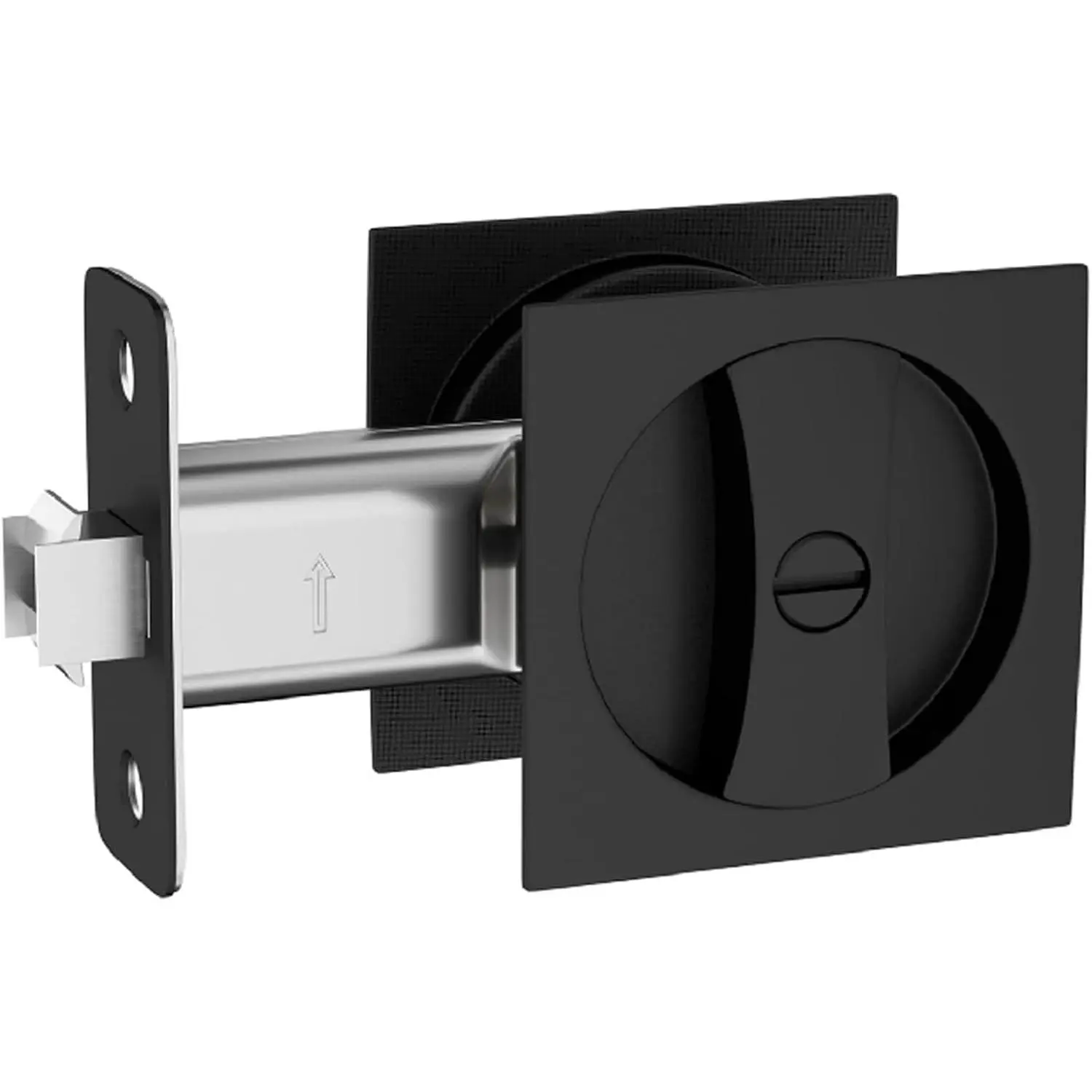 Pocket Door Hardware Black, Pocket Door Lock, Pocket Door Latch, Matte Black Contemporary Sliding Pocket Door with Privacy Lock for Bathroom & Bedroom (1 Pack, Square)