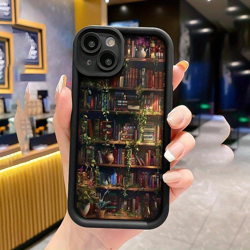 Phone case:Black Creative Bookshelf Book Pattern Anti-Drop Phone Case, Compatible with iiPhone 17 E Air Pro ProMax iPhone16 15 14 Plus 13 12 Mini 11 X XS XR, Aesthetic Black Phone Case, Birthday Gift for Boyfriend/Girlfriend, Cartoon Gift for Him and Her