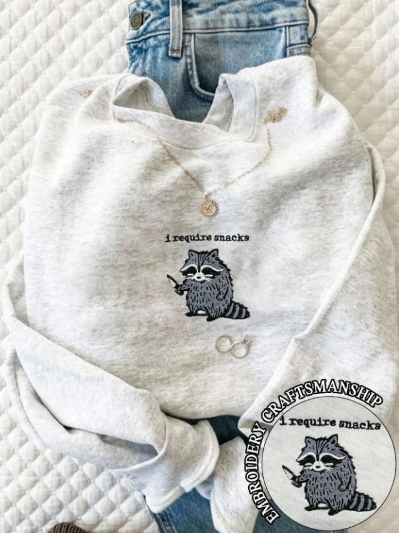 Women's Fall Sweatshirt, Casual Loose-Fitting Bear Embroidery Long Sleeve Round Neck Pullover, Back to School Clothes