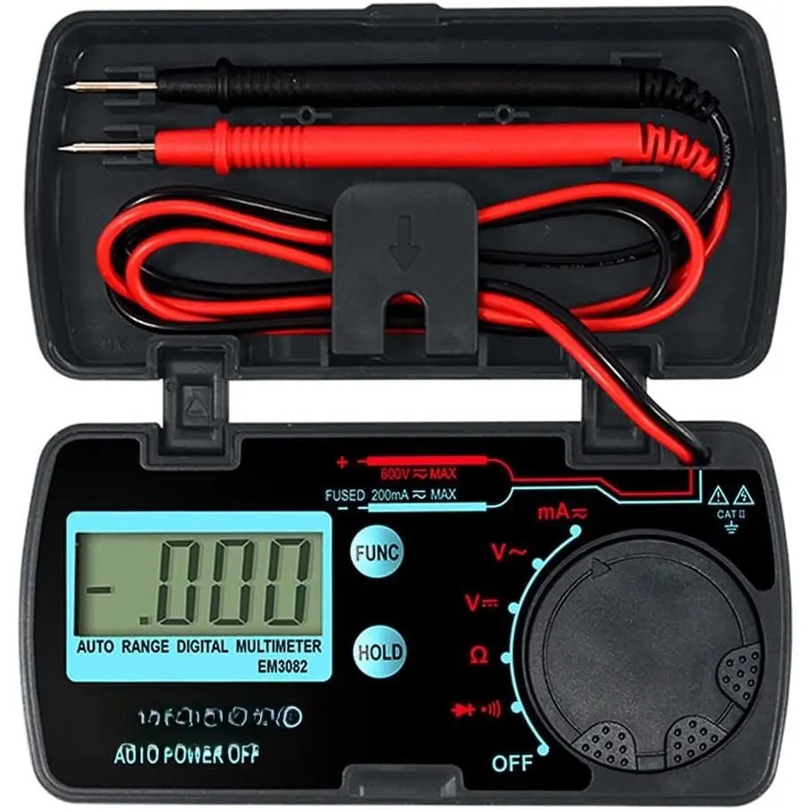 Manual Range Mini Digital Multimeter 6 Functions Handheld Folding Voltmeter 3-1 2 Digit Pocket DMM DC/AC DC Ammeter Ohm Continuity Diode Tone Tester EM3081