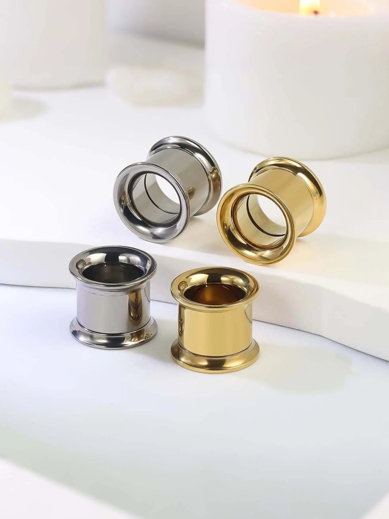 3-25mm Stainless Steel Gauges Tunnels for Ear Screw Fit Back Double Flared Ear Gauges Tunnels Plug Earrings Expander Stretcher Piercing Jewelry for Women Men Silver Gold 1 Pairs