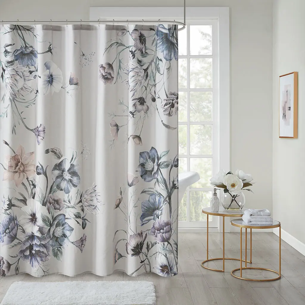 ARCH Printed Cotton Shower Curtain, Soft 100% Cotton Fabric Bathroom Shower Curtain with Hook Holes, Machine Washable, Standard 72x72 Inch Size, Floral Pattern Design, Water Repellent, Quick Dry, for Bathroom, Bathtub, Shower Stall, Hotel, Home Decor