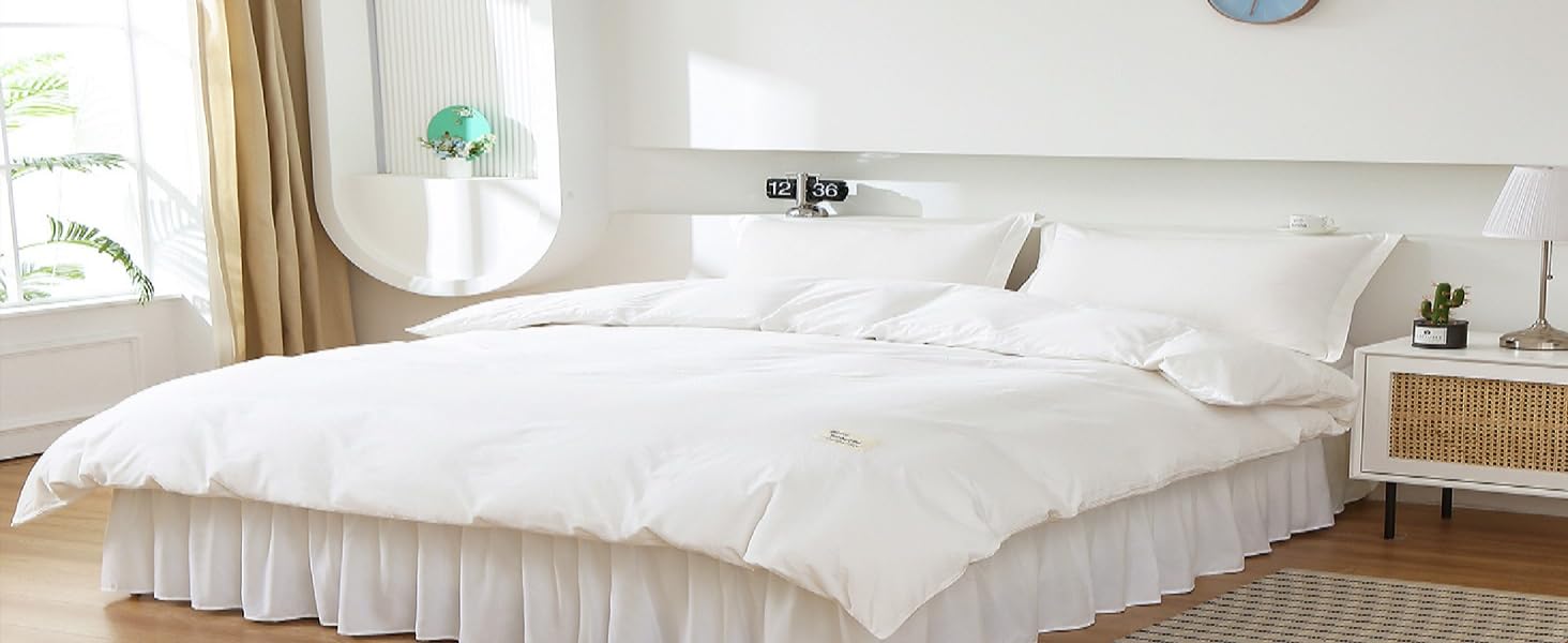 Wrap Around Bed Skirt Sides Elastic Dust Ruffled 18 Inch Tailored Drop,Easy to Install Fade Resistant-Natural White, Queen/King Wrap Around Bed Skirt Sides Elastic Dust Ruffled 18 Inch Tailored Drop,Easy to Install Fade Resistant-Natural White, Queen/King