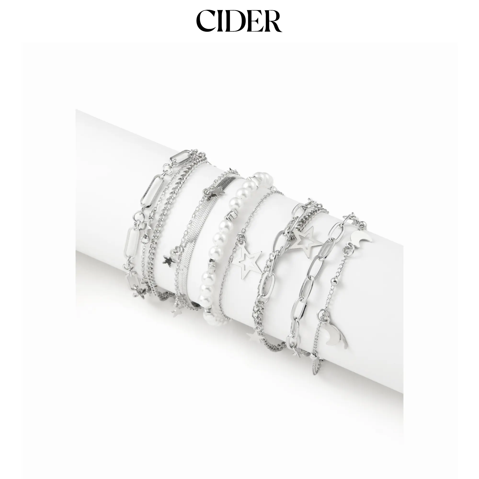 Cider 5 PCS STAR & MOON & FAUX PEARL BRACELET SET