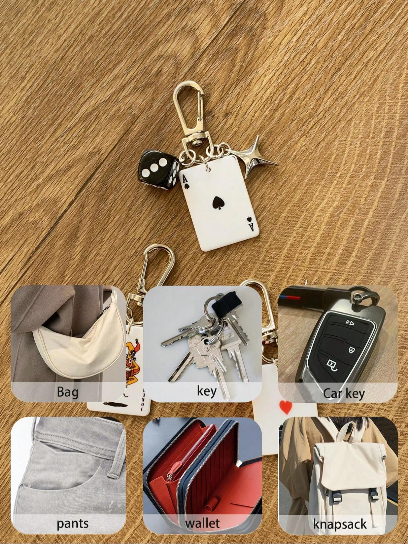 Poker Dice Keychain Set with Star Pendant, Club Diamond Alloy Metal Keychain for Bags, Cartoon Number Theme Jewelry, Car Key Chain Accessories