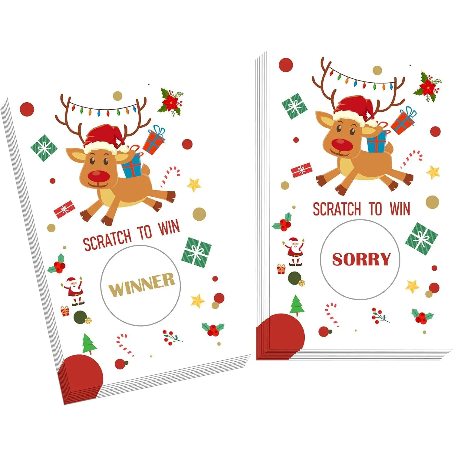 Christmas Scratch Off  Cards, Christmas Party  Cards, Reindeer  Raffle  Prizes for Adults Groups, 50 count Xmas Winter Holiday Activities Supplies Decorations -A04