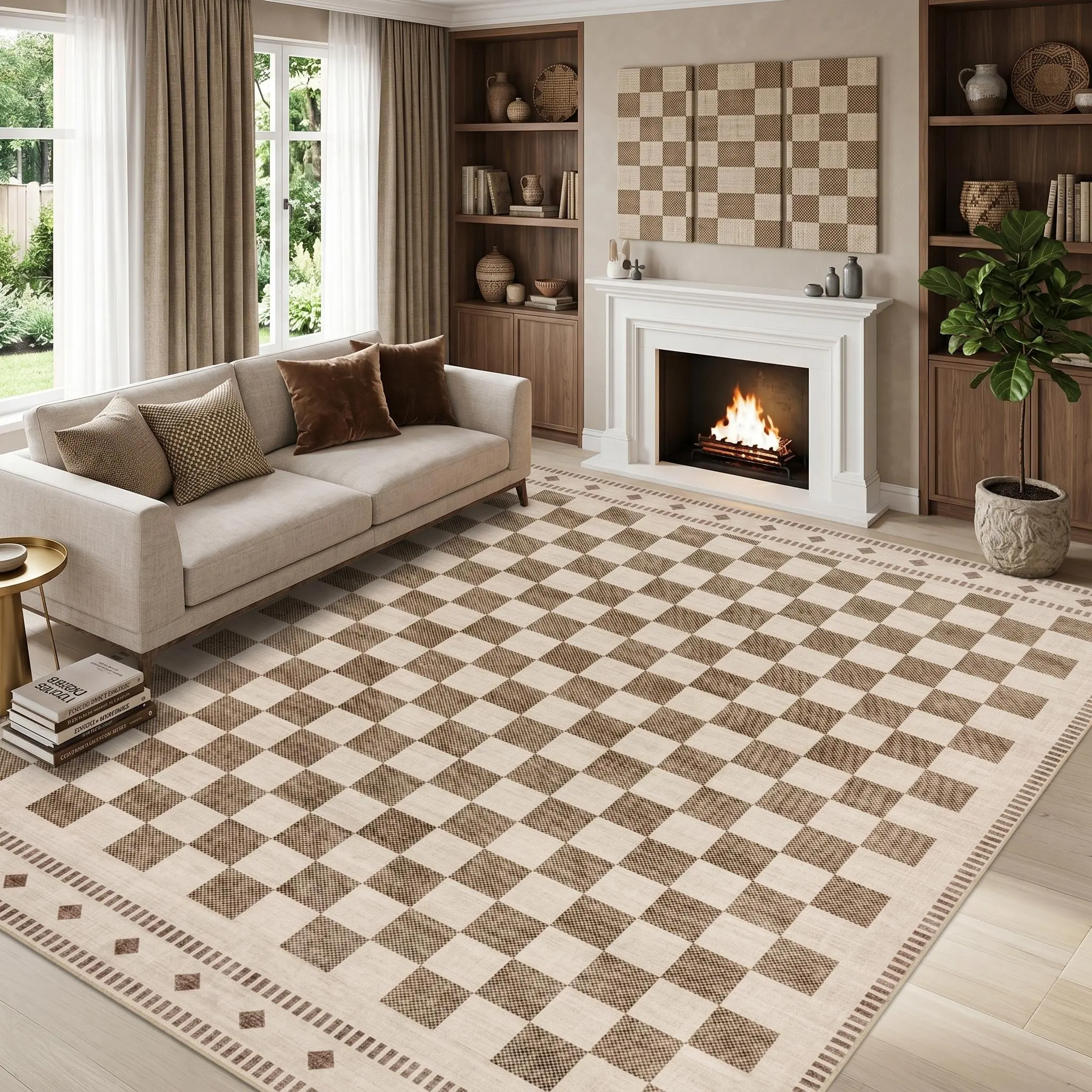 Geometric Checkered Print Rug Low Pile Washable Stain Resistant Non Slip Soft Ultra Thin Non Shedding for Bedrooms Living Rooms Dining Rooms Laundry Rooms and Playrooms mat