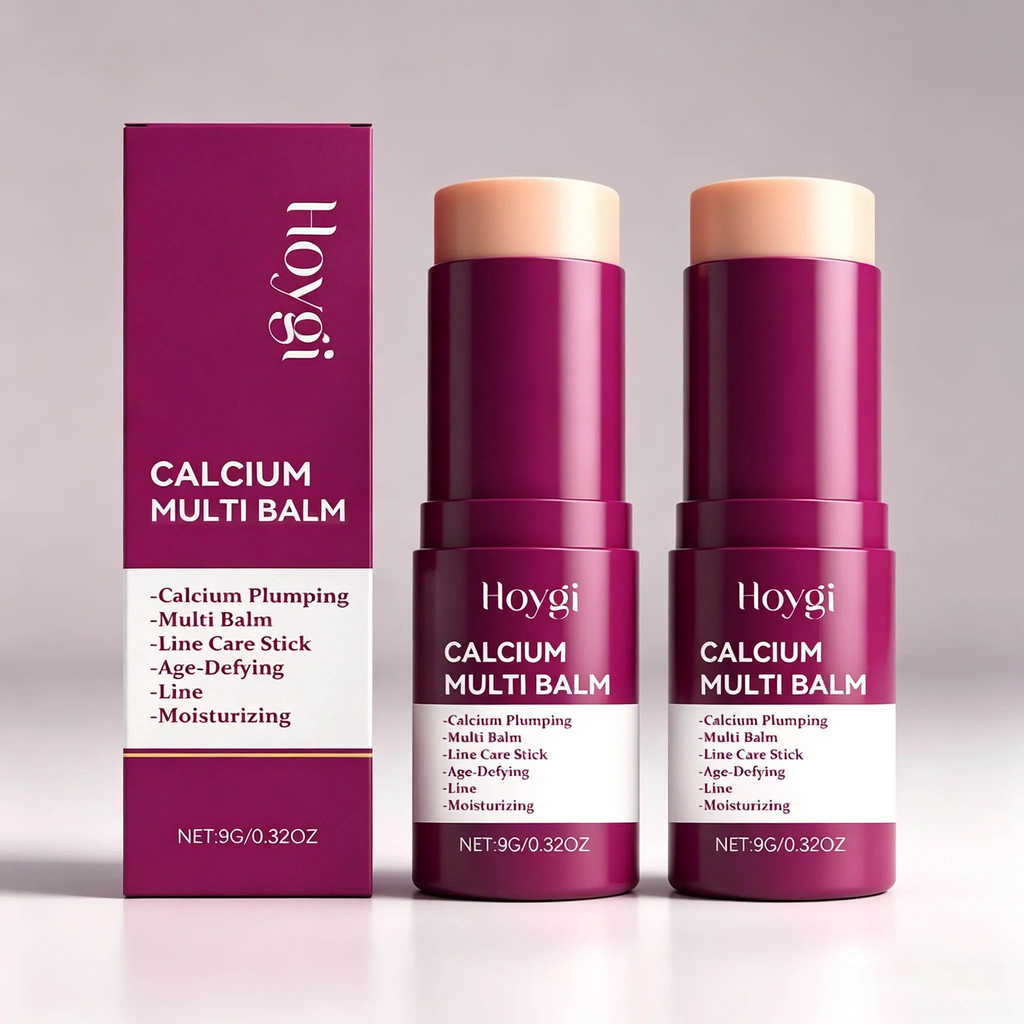 2-Pack Calcium Multi-Effect Moisturizing Balm Stick(9g*2), Daily Face Moisturizers, Hyaluronic Acid Added, Lightweight Moisture, Portable Hydration, Smooth Skin, On-The-Go Skin Plump Care