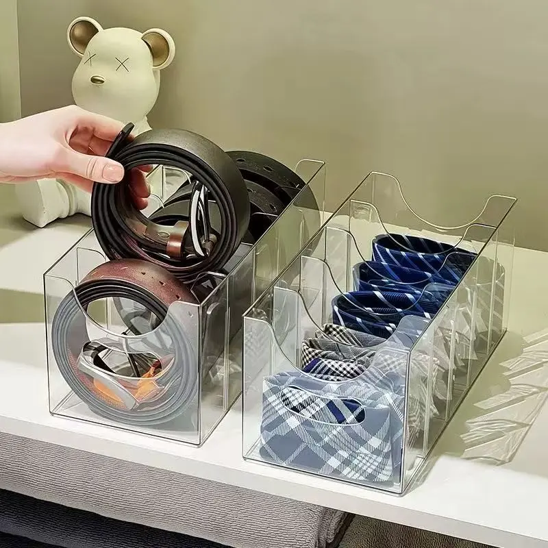 Transparent Belt Organizer Box, Home Closet Scarf Storage Box, Divider Tie Display Rack, Men's Waistband Holder, 1pc