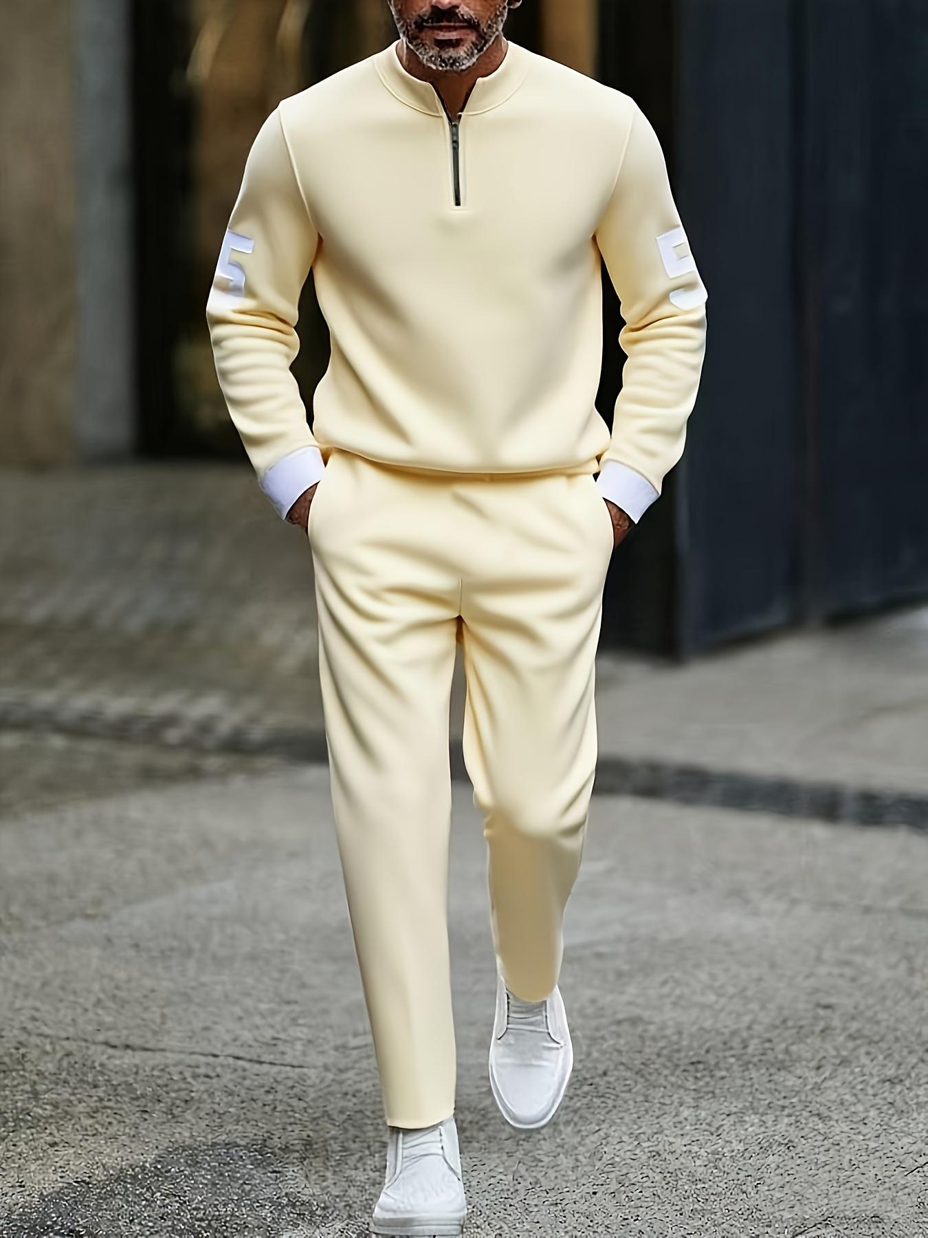 Fashion Stand up Collar Half Zipper Geometric Casual Simple Men's Set