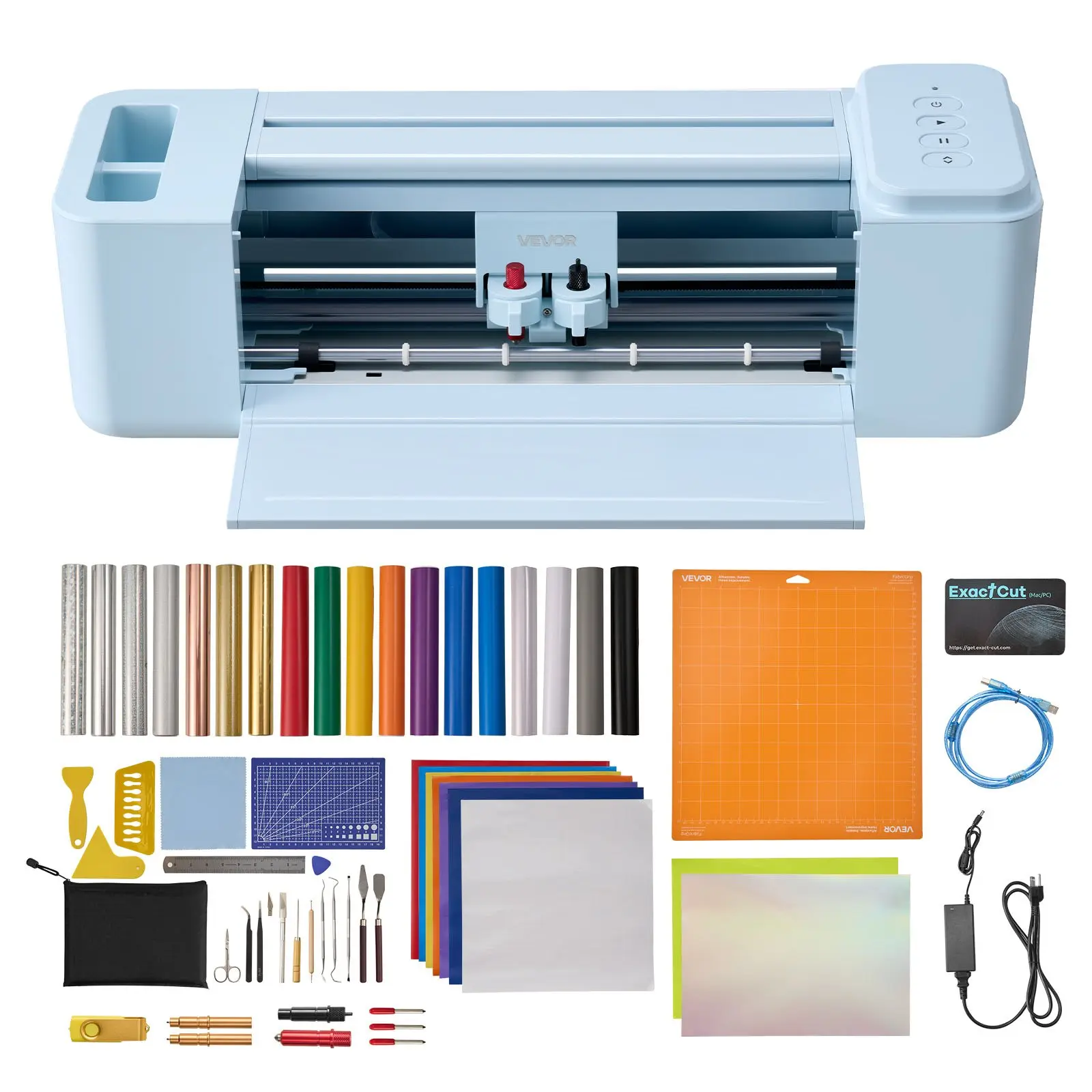 【toolupgrade】VEVOR Smart2 Vinyl Cutting Machine - 12 in, Button-Controlled, ABS/Q235 Body, DC24V Powered, with Materials & Tool Kit, 20000+ Built-in Design Resources, Compatible with Mac, Windows, Android, iOS, for Customized Cards, 12" Width