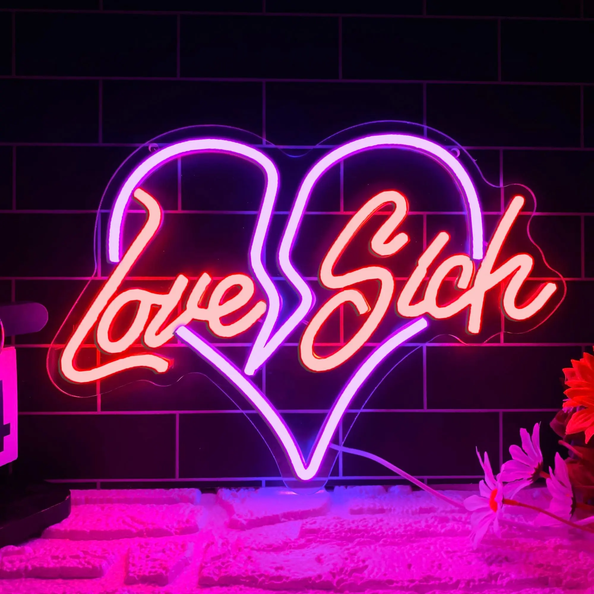 Love Sick Heart-Shaped Neon Light, Decorative Wall Light: USB-Powered, Wall-Mountable, Suitable for Weddings, Parties, and Valentine's Day Gifts
