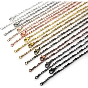 40 Packs 10 Colors Brass Necklace Chains 21 Inch Link Cable Chain Necklace with Lobster Clasps Bulk for Jewelry Making