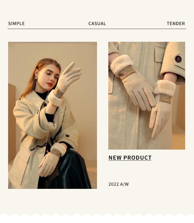 Winter cashmere gloves women's outdoor fleece thickened thermal gloves cold-proof touch screen gloves