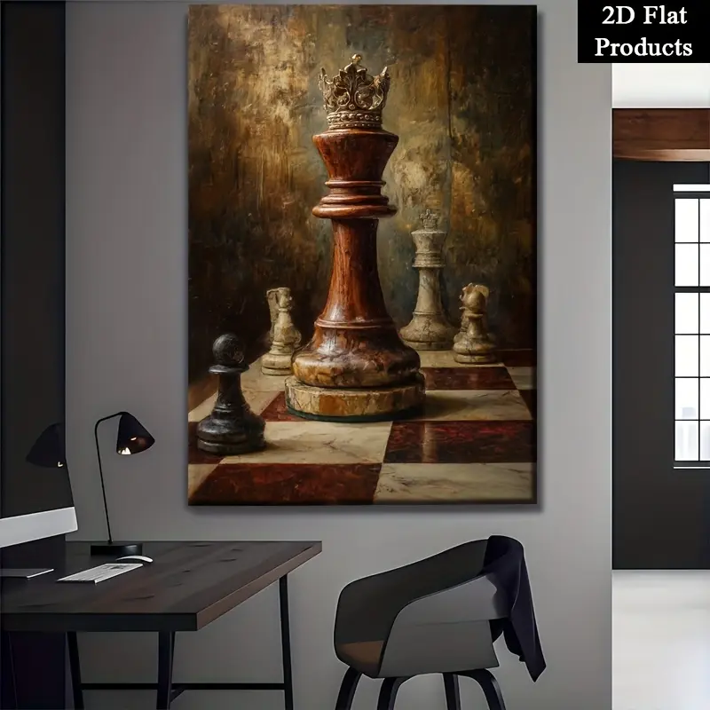 1Pc Historic Chess 2D Flat Canvas Poster - Artistic 1-Piece Wood Home Decor, Shockproof Wrap Wall Art for Bedroom, Living Room Autumn-Winter Hanging, Wall Decor