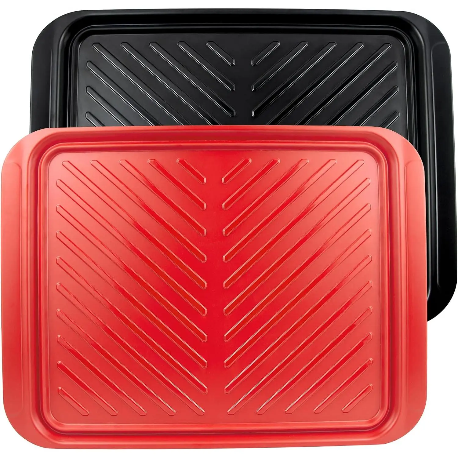 Large Grilling Prep and Serve Trays, 17.3" x 13" BBQ Platters for  and Cooked , Melamine Serving Trays for , Set of 2, Black and Red
