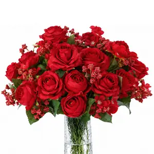 6pcs Rose Mixed Hydrangea Bouquet with Artificial Berries, Eucalyptus Leaves, Perfect for Holidays and Weddings