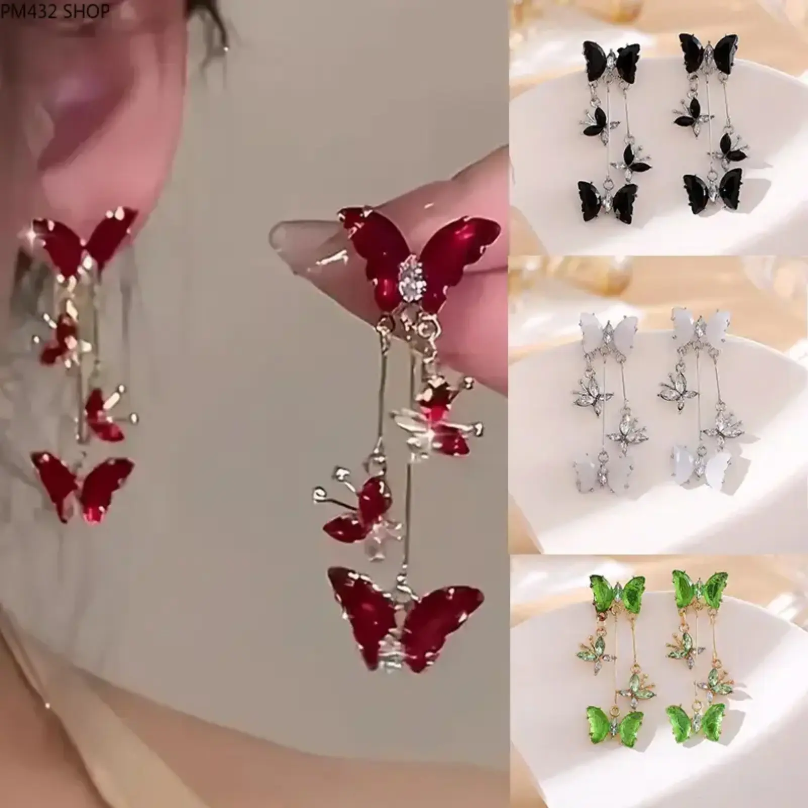Women's Sparkly Rhinestone Butterfly Tassel Earrings - Vibrant Glitter Dangle Statement Jewelry, Exquisite Costume Accessories for Proms, Holiday Wear