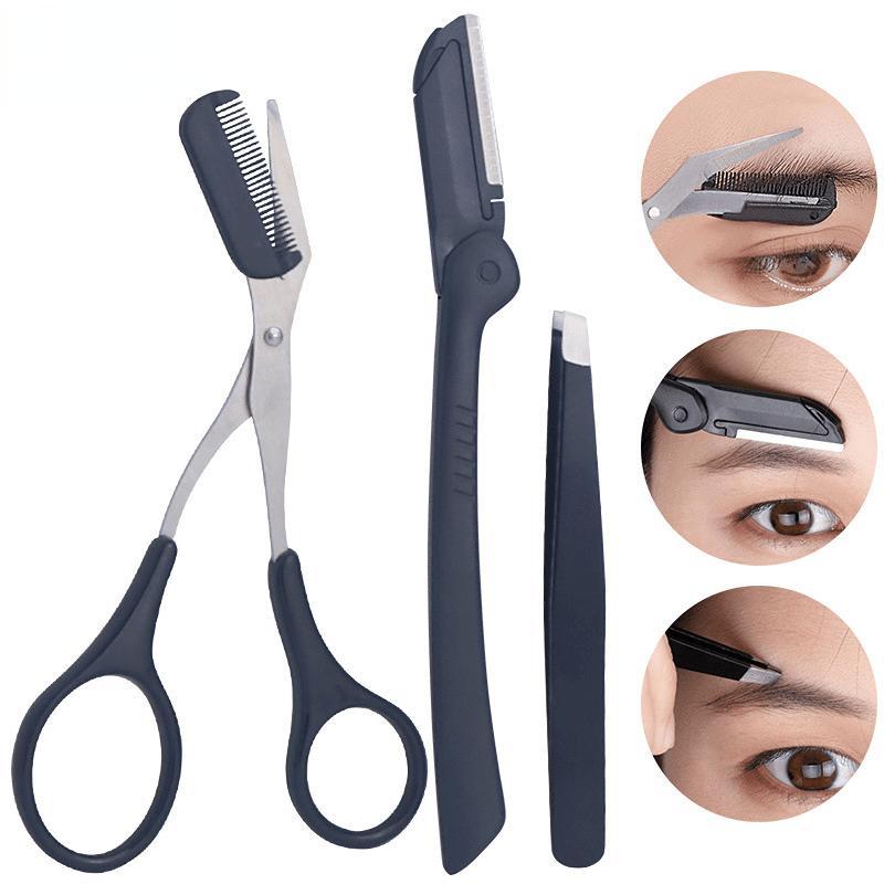 Eyebrow Trimming Set, 3 Counts/set Stainless Steel Eyebrow Tweezers & Eyebrow Trimmer & Brow Trimming Tool with Brush, Eyebrow Shaping Tool for Women, Hair Removal Tool, Beauty Tools