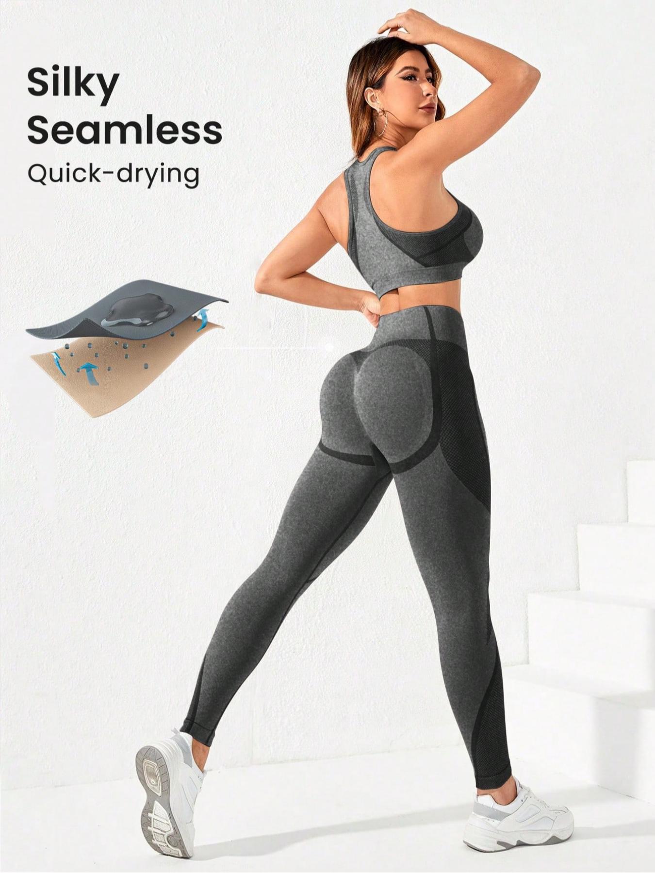 Women's Round Neck Crop Tank Top & High Waist Leggings Tracksuit Set, Sporty Breathable Comfortable Outfits for Yoga Gym Workout Running, Ladies Sportswear for All Seasons, Fitness Clothes, Activewear Clothing