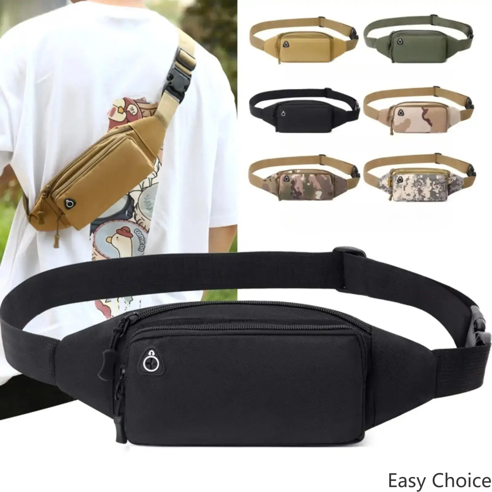 Men Multifunctional Canvas Waist & Chest Bag, Waterproof Lightweight Durable Sling Pack, Portable Pouch for Phone & Cash, Perfect for Running, Sports, Travel, Business and Daily Commute