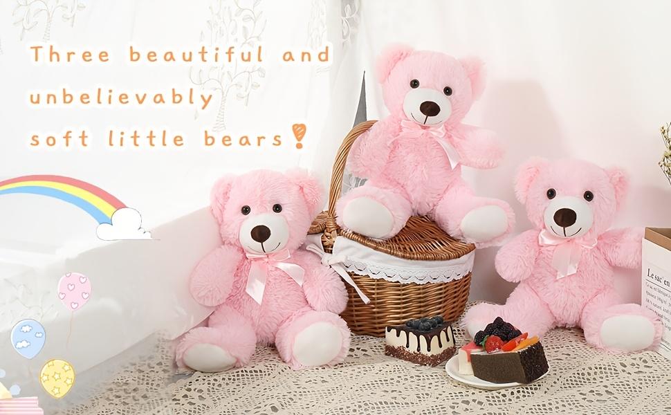Pink Mini Teddy Bear Plush Toys, Teddy Bear Themed Baby Party Decorations, Ideal Plush Gifts for Kids, Perfect Christmas & Valentine's Day Gifts for Girlfriends