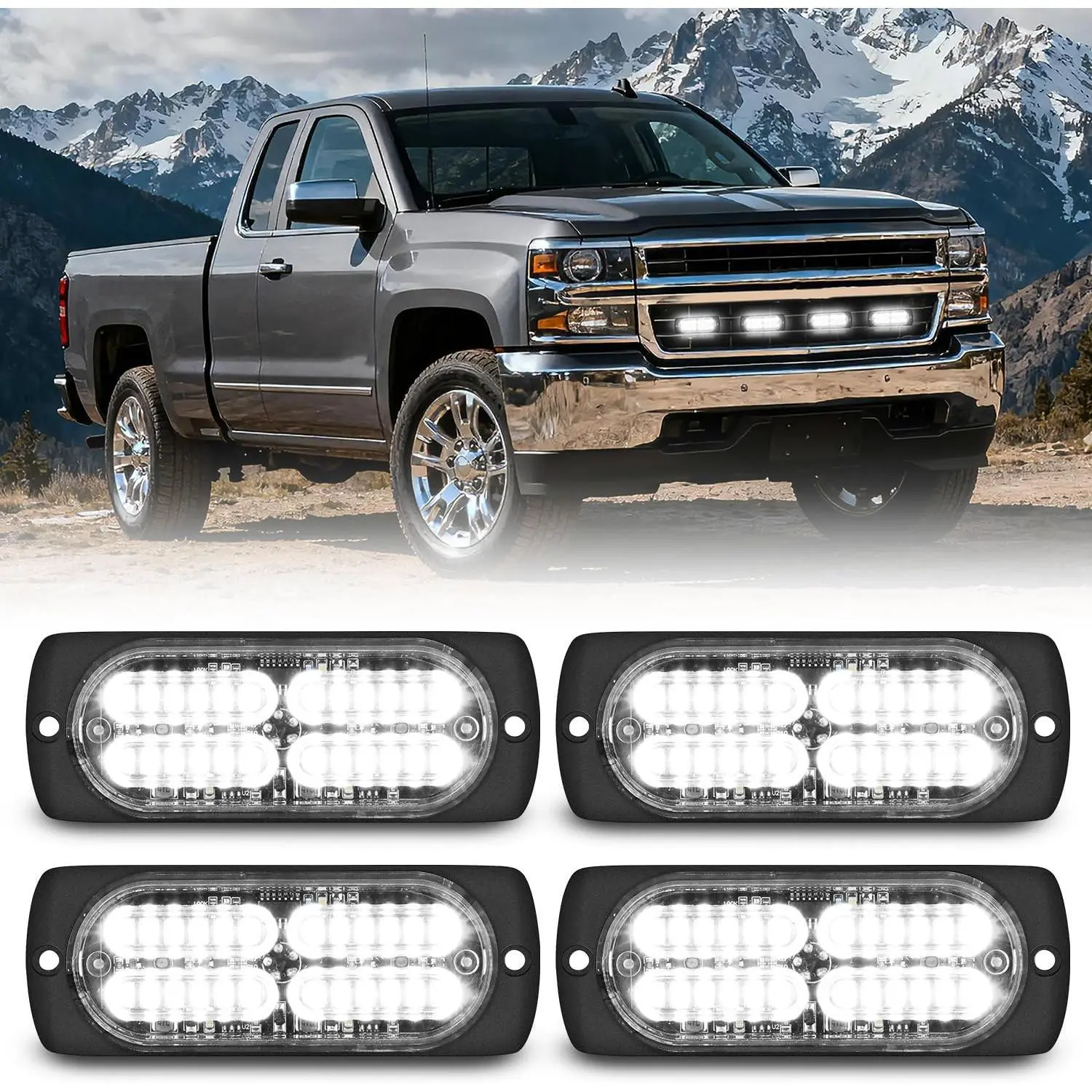 Nilight 4PCS 24LED Emergency Strobe Lights, 12V-24V White Surface Mount Grille Lights, Sync Flashing Hazard Safety Warning Marker for Cars/Trucks, Campers