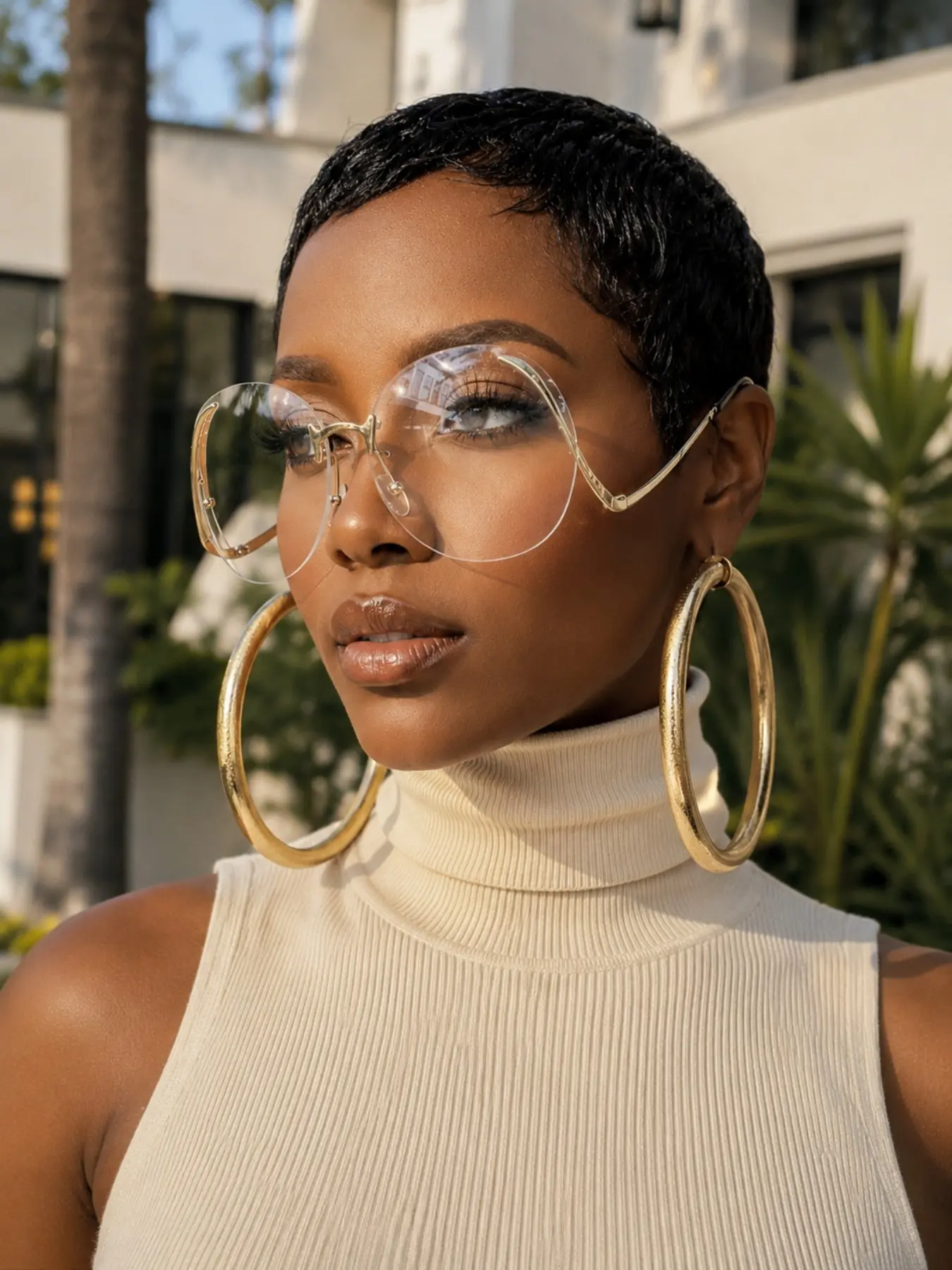 Neutral Anti-Blue Light Semi Rimless Glasses, Screen Viewing Eyewear, All Season Casual Style, Oversized Blue Light Blocking Polycarbonate Glasses with Cleaning Cloth and Case