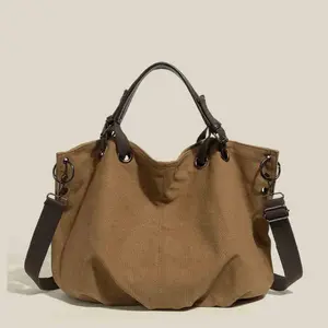 Japanese Retro Canvas Tote Bag for Men and Women, Multi-Function Large Capacity Shoulder Crossbody Bag for Travel and Daily Use