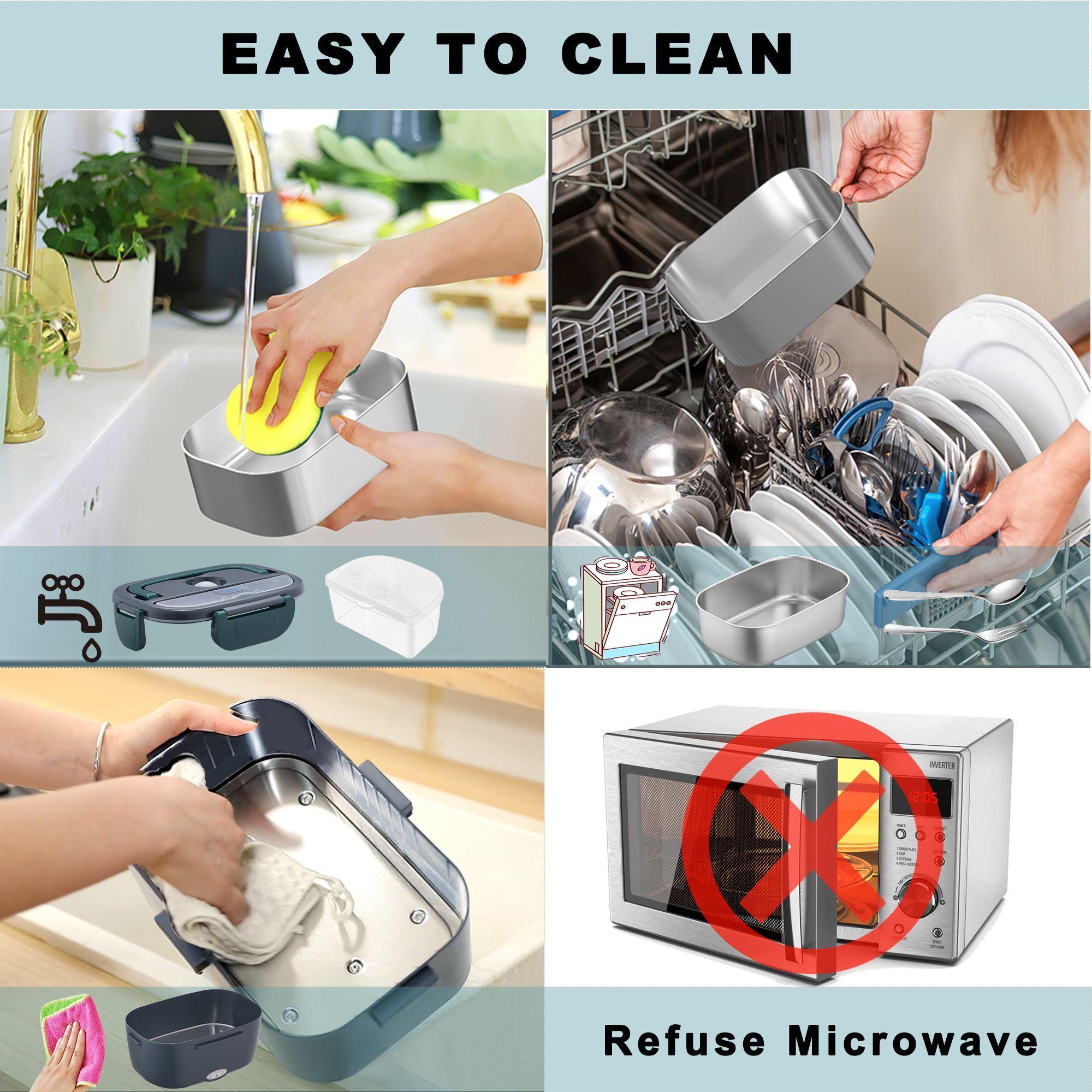 Nifogo Electric Lunch Box for Adults 80W Food Warmer Lunch Box 1.5&1.8L Stainless Steel Container&Bag Tableware 12V/24V/110V for Car/Truck/Work